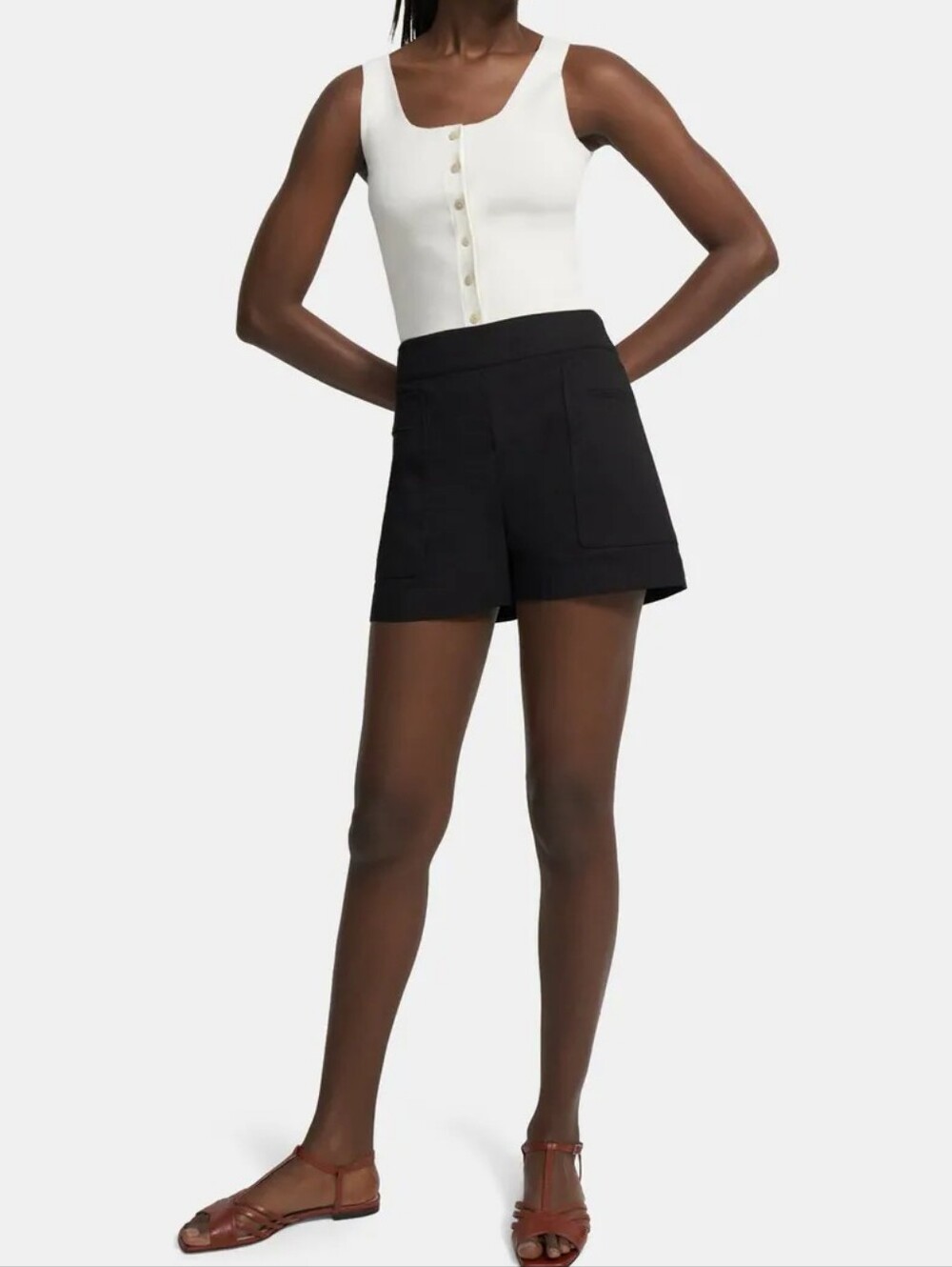 Theory Mini Utility Short in Black Good Linen Eco Crunch Size 8